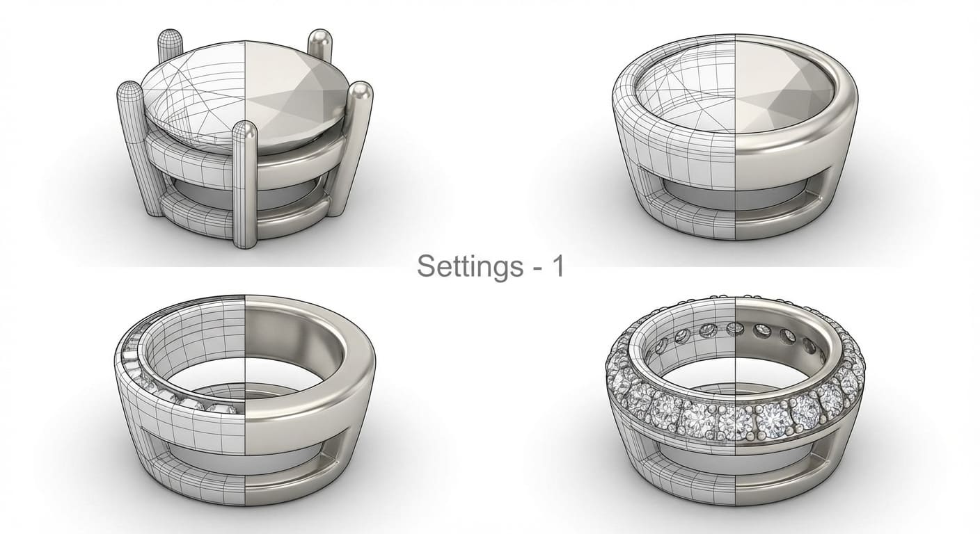 Схема различных типов посадки камней с размерами крапанов