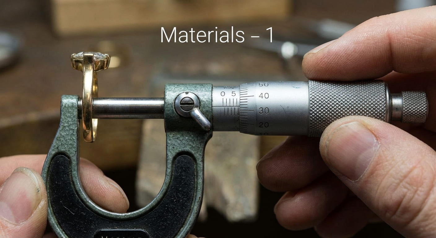 Образцы металла различной толщины с измерительными инструментами