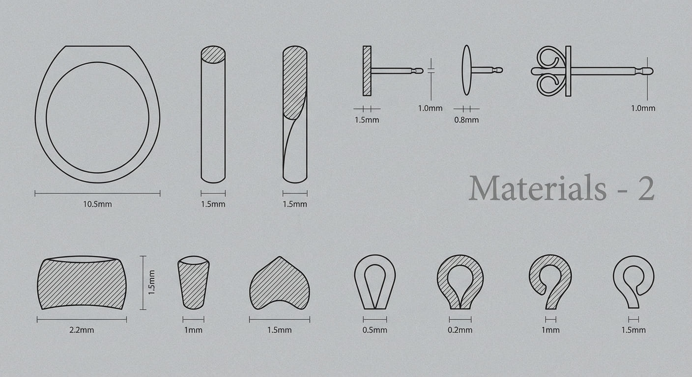 Схема сечений металлических элементов с размерами толщины