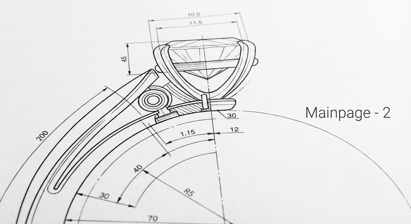 Детализированная схема конструкции ювелирного механизма с аннотациями