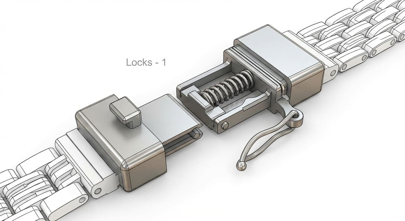 Детальная схема механизма ювелирного замка с аннотациями элементов