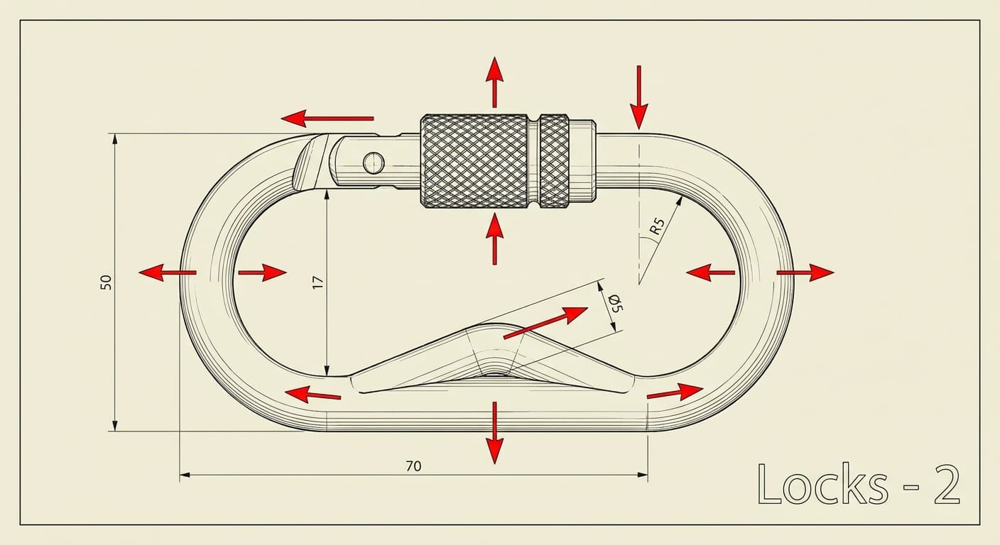 Технический чертёж замка с указанием нагрузок и размеров